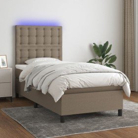 Cama box spring colchón y luces LED tela gris taupe 100x200 cm Cama box spring colchón y luces LED tela gris taupe 100x200 cm