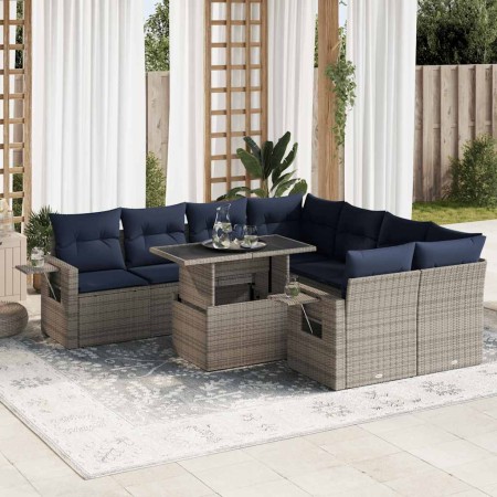 Set sofás jardín y cojines 9 pzas ratán sintético acacia negro by , Garden sets - Ref: Foro24-3326452, Price: 727,00 €, Disco...