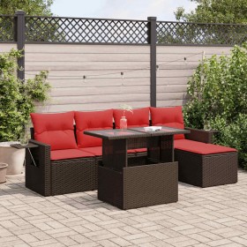Set sofás jardín y cojines 6 pzas ratán sintético