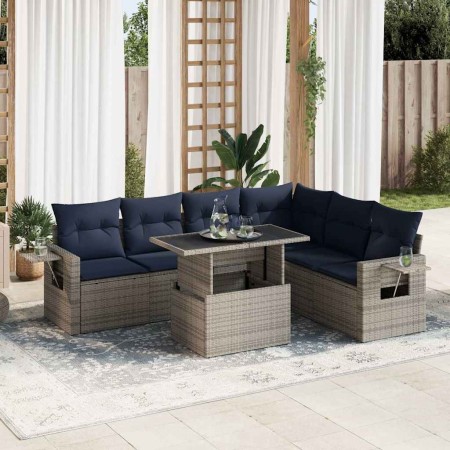 Set sofás jardín y cojines 7 pzas ratán sintético acacia negro by , Garden sets - Ref: Foro24-3326492, Price: 575,57 €, Disco...