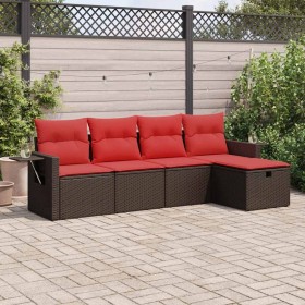 Set comedor de jardín 5 piezas y cojines ratán sintético marrón de , Conjuntos de jardín - Ref: Foro24-3325470, Precio: 346,36 €