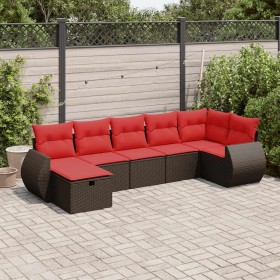 Juego de sofás de jardín 7 piezas con cojines ratán PE marrón de , Conjuntos de jardín - Ref: Foro24-3325610, Precio: 528,92 €