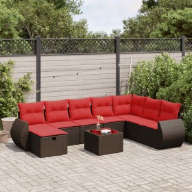 Set de sofás de jardín 9 pzas y cojines ratán
