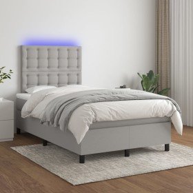 Cama box spring con colchón tela y LED gris claro 120x200 cm Cama box spring con colchón tela y LED gris claro 120x200 cm