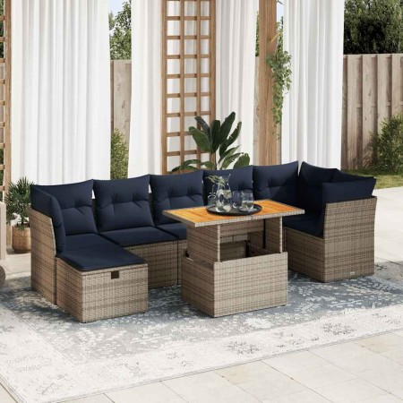 Juego Sofá Jardín 8 Piezas con Cojines Marrón Poli Ratán Acacia by , Garden sets - Ref: Foro24-3327985, Price: 614,44 €, Disc...