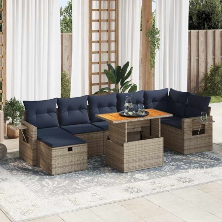 Juego Sofá Jardín 8 Piezas con Cojines Marrón Poli Ratán Acacia von , Gartensets - Ref: Foro24-3328041, Preis: 609,32 €, Raba...