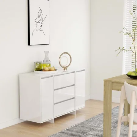 Sideboard mit 3 Schubladen weiß glänzend Sperrholz 120x41x75 cm von vidaXL, Sideboards - Ref: Foro24-809617, Preis: 140,60 €,...