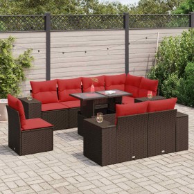Juego Sofá Jardín 9 Piezas con Cojines Marrón Poli Ratán Acacia by , Garden sets - Ref: Foro24-3326825, Price: 763,81 €, Disc...