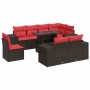 Juego Sofá Jardín 9 Piezas con Cojines Marrón Poli Ratán Acacia by , Garden sets - Ref: Foro24-3326825, Price: 763,81 €, Disc...