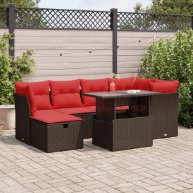 Juego Sofá Jardín 7 Piezas con Cojines Marrón Poli Ratán Acacia de , Conjuntos de jardín - Ref: Foro24-3327784, Precio: 543,85 €