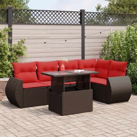 Juego Sofá Jardín 6 Piezas con Cojines Marrón Poli Ratán Acacia de , Conjuntos de jardín - Ref: Foro24-3326645, Precio: 513,02 €