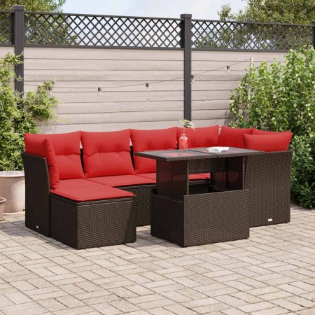 Juego Sofá Jardín 7 Piezas con Cojines Marrón Poli Ratán Acacia by , Garden sets - Ref: Foro24-3326195, Price: 543,33 €, Disc...