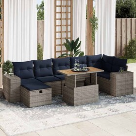 Juego Sofá Jardín 8 Piezas con Cojines Marrón Poli Ratán Acacia de , Conjuntos de jardín - Ref: Foro24-3328097, Precio: 626,14 €