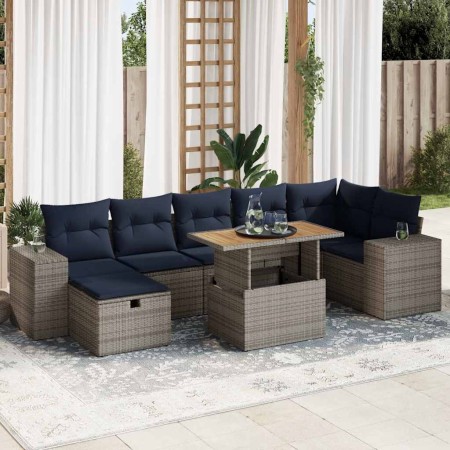 Juego Sofá Jardín 8 Piezas con Cojines Marrón Poli Ratán Acacia by , Garden sets - Ref: Foro24-3328097, Price: 624,64 €, Disc...