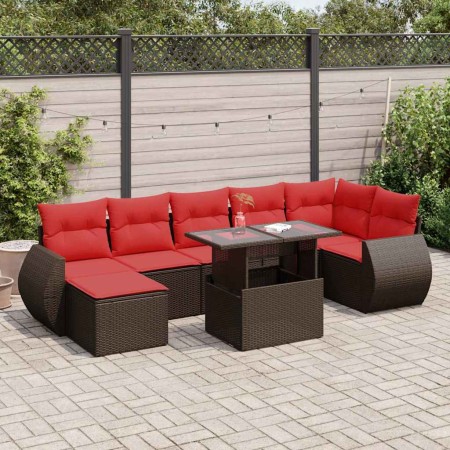 Juego Sofá Jardín 8 Piezas con Cojines Marrón Poli Ratán Acacia by , Garden sets - Ref: Foro24-3326685, Price: 631,04 €, Disc...