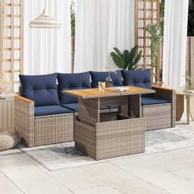 Juego de sofás jardín con cojines 5 pzas ratán sintético gris de , Conjuntos de jardín - Ref: Foro24-3327435, Precio: 385,95 €