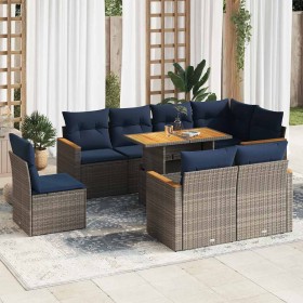 Set de sofás de jardín con cojines 9 pzas ratán