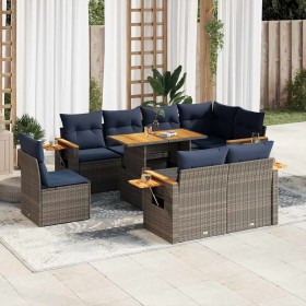 Set sofás jardín y cojines 9 pzas ratán sintético