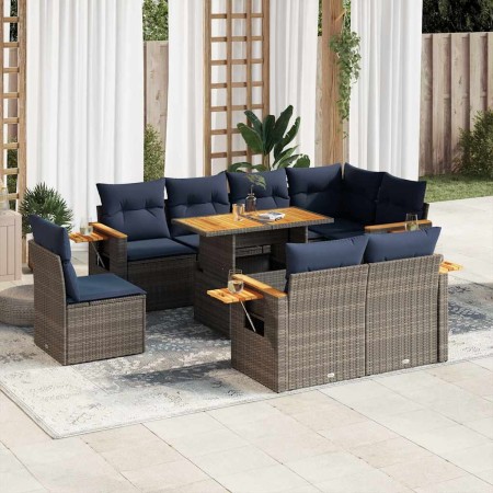 Set sofás jardín y cojines 9 pzas ratán sintético acacia gris by , Garden sets - Ref: Foro24-3327617, Price: 738,84 €, Discou...
