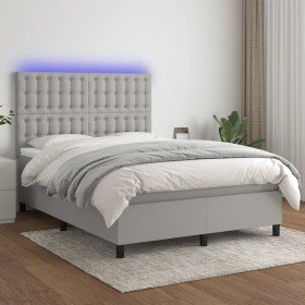 Cama box spring colchón y luces LED tela gris claro 140x200 cm Cama box spring colchón y luces LED tela gris claro 140x200 cm