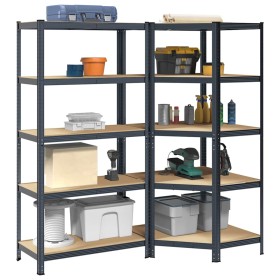 Juego 2 estantes 5 niveles acero antracita y madera industrial von , Industrieregale - Ref: Foro24-3307615, Preis: 158,52 €, ...