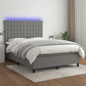 Cama box spring colchón y luces LED tela gris oscuro 140x200 cm Cama box spring colchón y luces LED tela gris oscuro 140x200 cm