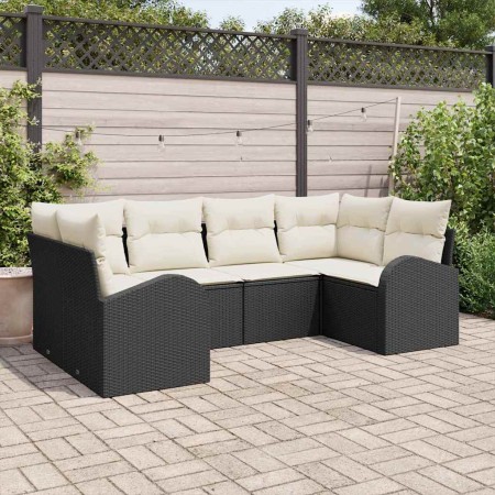 Conjunto de sofá de jardín 6 pcs Negro Poliratán