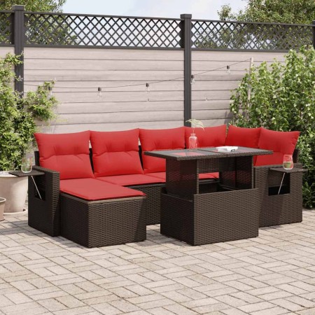 Juego Sofá Jardín 7 Piezas con Cojines Marrón Poli Ratán Acacia by , Garden sets - Ref: Foro24-3326515, Price: 536,32 €, Disc...