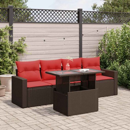Juego Sofá Jardín 5 Piezas con Cojines Marrón Poli Ratán Acacia von , Gartensets - Ref: Foro24-3326245, Preis: 401,59 €, Raba...