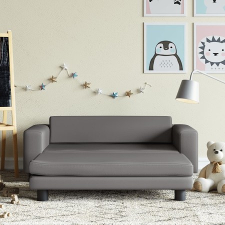 Sofá para niños con reposapiés cuero sintético gris 100x50x30cm by , Baby and Toddler Furniture - Ref: Foro24-3196417, Price:...