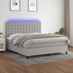 Cama box spring colchón y luces LED tela gris claro 160x200 cm Cama box spring colchón y luces LED tela gris claro 160x200 cm