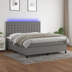 Cama box spring colchón y luces LED tela gris oscuro 160x200 cm en Camas y somieres | Comprar online en Foro24