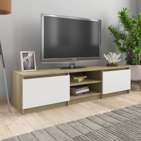 Mueble de TV madera contrachapada blanco y roble 140x40x35,5 cm by , TV Furniture - Ref: Foro24-800653, Price: 98,64 €, Disco...