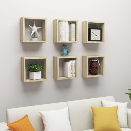 Estantes cubo de pared 6 unidades roble Sonoma 30x15x30 cm von , Regale und Regale - Ref: Foro24-807009, Preis: 43,98 €, Raba...