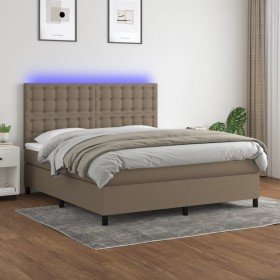 Cama box spring colchón y luces LED tela gris taupe 160x200 cm Cama box spring colchón y luces LED tela gris taupe 160x200 cm