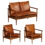 Set de sofás 3 pzas cuero auténtico madera maciza acacia marrón von , Sofas - Ref: Foro24-3099031, Preis: 935,97 €, Rabatt: %