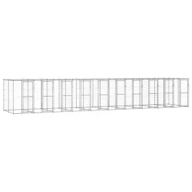 Perrera de exterior de acero galvanizado con techo 24,2 m² de vidaXL, Casetas y cercados para perros - Ref: Foro24-3082279, P...
