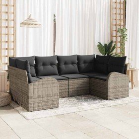 Conjunto de sofá de jardín 6 pcs Gris Poliratán