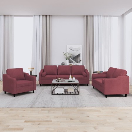 Juego de sofás con cojines 3 piezas tela rojo tinto | Foro24.es | Tu tienda online para hogar, jardín y más Foro24.es