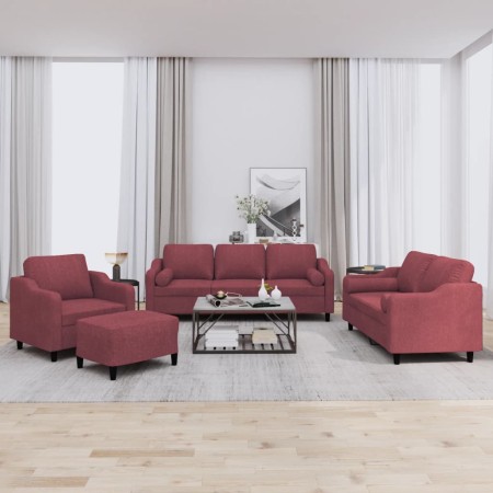 Juego de sofás con cojines 4 piezas tela rojo tinto | Foro24.es | Tu tienda online para hogar, jardín y más Foro24.es