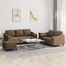 Juego de sofás con cojines 3 piezas tela marrón by , Sofas - Ref: Foro24-3201861, Price: 601,58 €, Discount: %