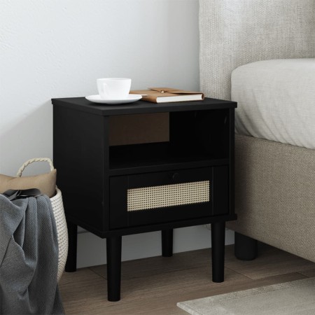 Mesita noche SENJA aspecto ratán madera pino negro 40x35x48 cm by , Nightstands - Ref: Foro24-358012, Price: 61,52 €, Discoun...