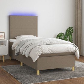Cama box spring colchón y luces LED tela gris taupe 90x200 cm Cama box spring colchón y luces LED tela gris taupe 90x200 cm