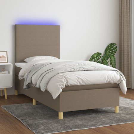 Cama box spring colchón y luces LED tela gris taupe 90x200 cm en Camas y somieres | Comprar online en Foro24