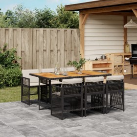 Set de comedor de jardín 7 pzas y cojines ratán sintético negro de , Conjuntos de jardín - Ref: Foro24-3210915, Precio: 489,7...