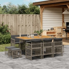 Set de comedor de jardín 11 pzas y cojines ratán sintético gris by , Garden sets - Ref: Foro24-3210974, Price: 522,65 €, Disc...