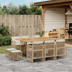 Set comedor de jardín 11 pzas con cojines ratán sintético beige by , Garden sets - Ref: Foro24-3210976, Price: 537,80 €, Disc...