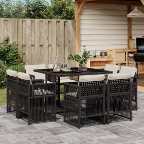Set de comedor de jardín 9 pzas y cojines ratán sintético negro von , Gartensets - Ref: Foro24-3211014, Preis: 501,41 €, Raba...