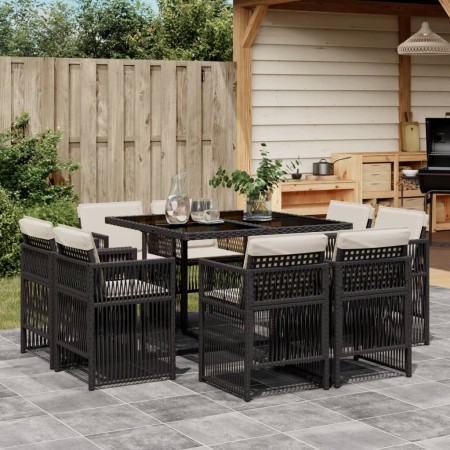 Set de comedor de jardín 9 pzas y cojines ratán sintético negro von , Gartensets - Ref: Foro24-3211014, Preis: 501,41 €, Raba...