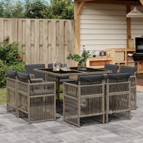 Set comedor jardín 9 pzas y cojines ratán sintético gris de , Conjuntos de jardín - Ref: Foro24-3211016, Precio: 423,92 €